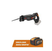 Scie sabre sans fil Worx Nitro avec moteur sans balais et batterie gratuite de 20 Volt 4,0 Ampères-heures.
