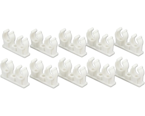 Clips doubles pour tubes en plastique blanc pour la fixation de tuyaux, lot de 10.