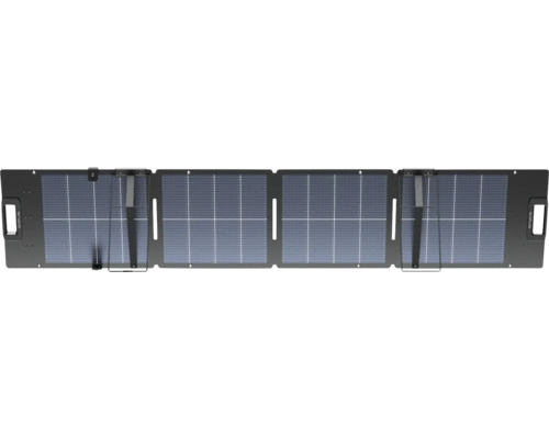 Panneau solaire pliable EcoFlow avec quatre sections, poignées intégrées et supports pour la production d'énergie portable.