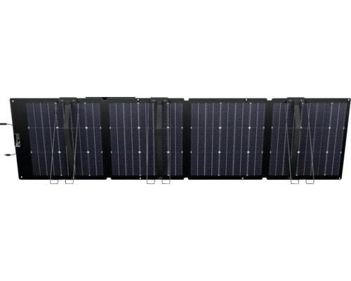 Panneau solaire pliable avec quatre modules et supports intégrés pour l'alimentation mobile.