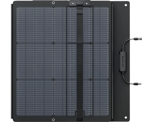 Panneau solaire portable EcoFlow avec câbles de raccordement et œillets de fixation.