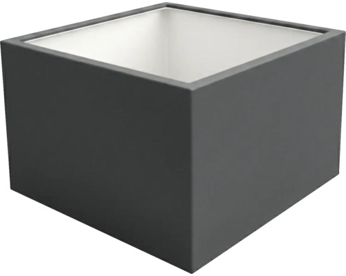 Applique murale carrée moderne en forme de cube en métal anthracite avec intérieur blanc.