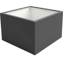 Jardinière carrée anthracite avec intérieur blanc, design cubique.