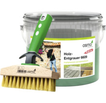 Osmo Holz-Entgrauer Kraft-Gel 6609 am Eemer mat Botzbiercht fir Terrassen.