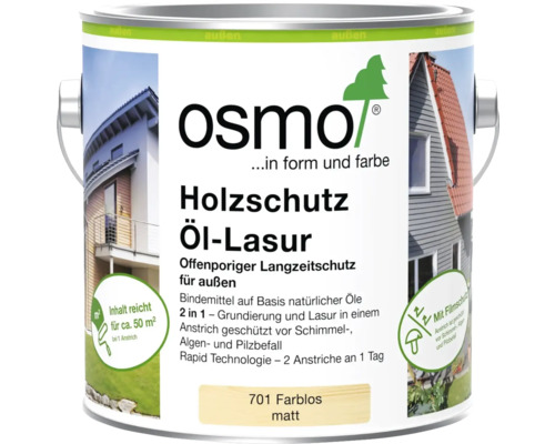 Lasure à l'huile Osmo Protection du bois Protection anti-moisissure Protection fongicide Extérieur À base de solvants 701 incolore mat 750 ml