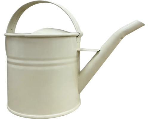 Arrosoir en métal couleur crème avec une grande poignée et un long bec verseur.