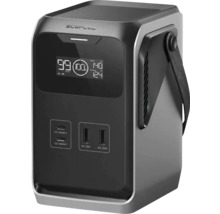 Station électrique portable EcoFlow avec affichage numérique, ports USB-C et USB-A et sangle de transport.