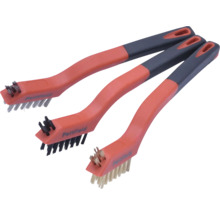 Jeu de 3 brosses métalliques Pattfield avec manche en plastique et poils en acier, laiton et nylon pour les travaux de nettoyage.