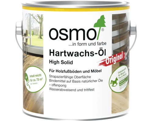 Osmo Hartwachs-Öl High Solid Original für Holzfußböden und Möbel, strapazierfähig, wasserabweisend und trittfest, reicht für circa 75 Quadratmeter.
