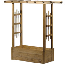 Jardinière en bois avec treillis intégré et pergola.