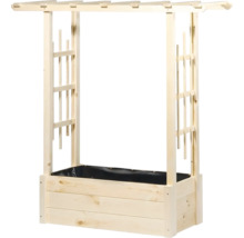 Holz-Pflanzkasten mit integrierter Rankhilfe und Pergola-Aufsatz für den Garten.