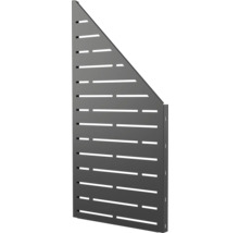 Schräges Sichtschutzelement aus Metall mit horizontalen Aussparungen in Anthrazit.