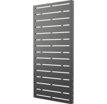 Sichtschutzpaneel aus Metall mit horizontalen Schlitzen in der Farbe Anthrazit.