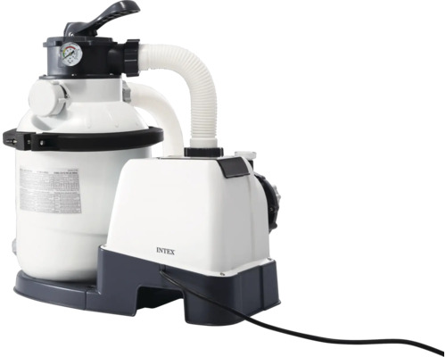 Intex Sandfilteranlage für Swimmingpools mit Filterkessel, Pumpe und Manometer.