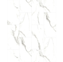 Feinsteinzeugfliesen in weißer Marmoroptik mit grauer Maserung.