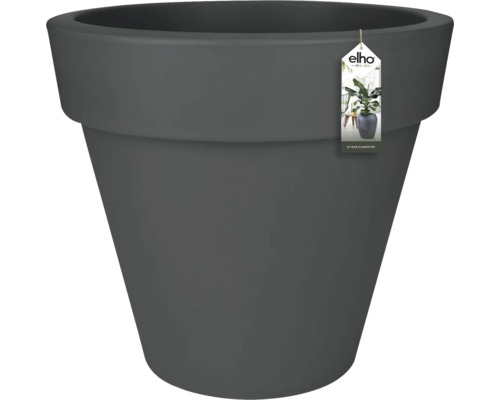 Grand pot de fleurs rond en plastique anthracite avec large rebord et Elho Logo.