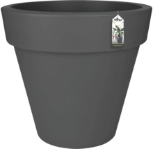 Pot de fleurs elho en plastique anthracite, rond avec un large rebord.