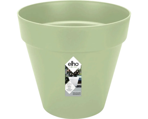 Elho Pflanztopf aus recyceltem Kunststoff in Hellgrün mit Bewässerungssystem.