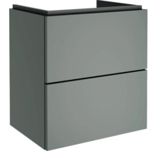 Grauer Waschbeckenunterschrank mit zwei Schubladen, griffloses Design, wandhängend.