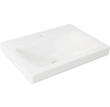 Lavabo rectangulaire blanc en fonte minérale avec un trou de robinetterie.