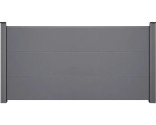 Clôture basse GroJa BasicLine 180 x 90 cm anthracite Panneau de clôture gris avec lames horizontales et deux poteaux.