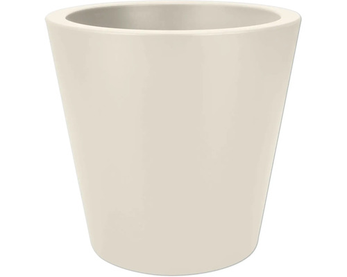 Pflanzkübel Elho Pure straight round Kunststoff Ø 50 cm H 51 cm leinweiß Konischer Blumentopf aus glänzender Keramik in hellem Beige.