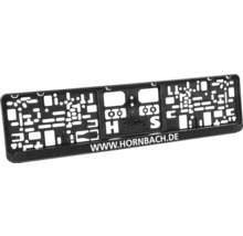 Support de plaque d immatriculation noir en plastique avec divers trous de montage et l inscription WWW.HORNBACH.DE.