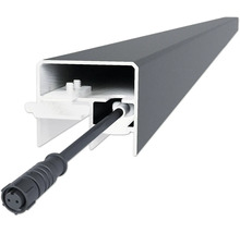 Vue en coupe d'un profilé en aluminium anthracite avec câble de raccordement intégré et connecteur rond.