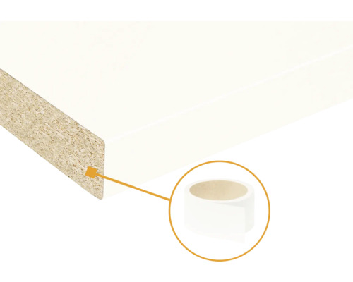 Panneau de particules mélaminé blanc avec bande de chant assortie en rouleau pour la finition des chants.