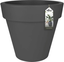 Pot de fleurs Elho en plastique anthracite, rond avec un large rebord.