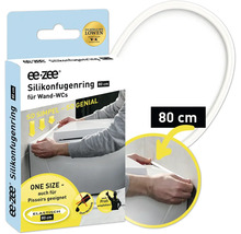 ee-zee Silikonfugenring für Wand-WCs, 80 Zentimeter, elastisch, weiß, mit Montagebeispiel und Siegel der Sendung Die Höhle der Löwen.