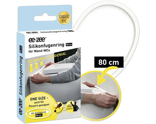 ee-zee Silikonfugenring für Wand-WCs, 80 Zentimeter, elastisch, weiß, mit Montagebeispiel und Siegel der Sendung Die Höhle der Löwen.