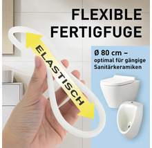 Flexible Fertigfuge für Sanitärkeramik, elastisch, Durchmesser 80 Zentimeter, geeignet für Toiletten und Urinale.