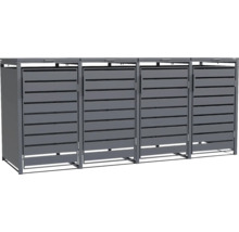 Mülltonnenbox für vier Tonnen, aus Metall mit horizontalen Lamellen, Farbe Anthrazit.