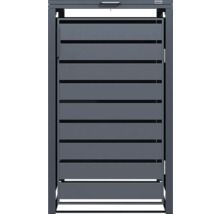 Cache-poubelle anthracite Weka en métal avec lattes horizontales, couvercle avec poignée et porte frontale.