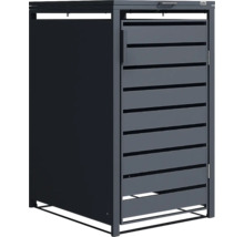 Cache-poubelle en métal anthracite de Weka avec porte à lattes et couvercle rabattable.