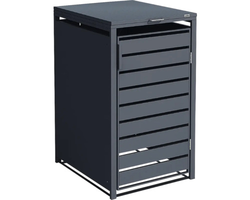 Cache-poubelle weka en bois avec couvercle rabattable et porte avant à lattes.