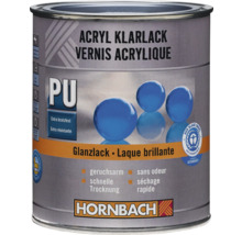 Vernis acrylique Hornbach PU, brillant, peu odorant, à séchage rapide, extra résistant aux rayures, certifié par le label écologique Der Blaue Engel. Hornbach Logo.