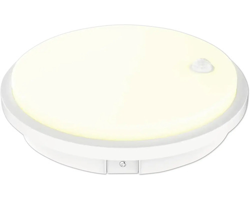 Plafonnier LED rond avec détecteur de mouvement en plastique blanc.
