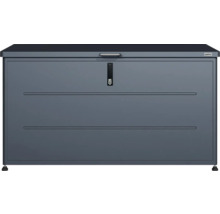 Coffre de jardin Weka en métal anthracite avec poignée de couvercle et serrure à cylindre.