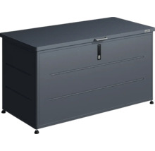 Coffre de jardin en métal anthracite de Weka avec couvercle plat, poignée et serrure intégrée.