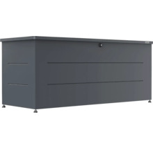 Rechteckige Metall-Auflagenbox von weka in Anthrazit mit Schloss und horizontalen Zierrillen.