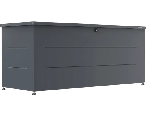 Rechteckige Metall-Auflagenbox von weka in Anthrazit mit Schloss und horizontalen Zierrillen.