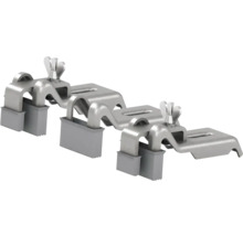 Pinces métalliques avec écrous à oreilles et pieds en plastique gris.