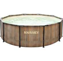 Marimex Aufstellpool, rund, Außenwand in Holzoptik, befüllt mit Wasser.