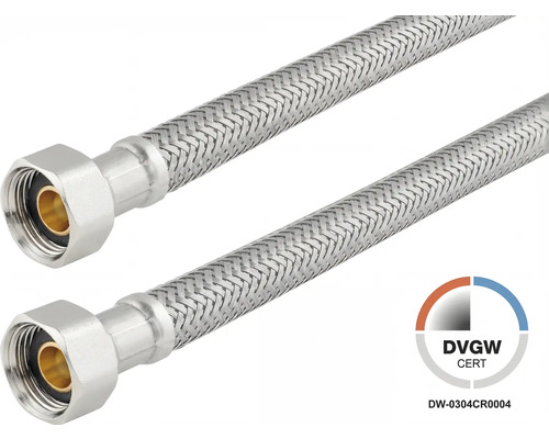 Tuyaux de raccordement flexibles en acier inoxydable avec écrous et certification DVGW.