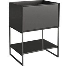 Meuble sous-vasque anthracite avec un tiroir, étagère ouverte et structure en métal noir.