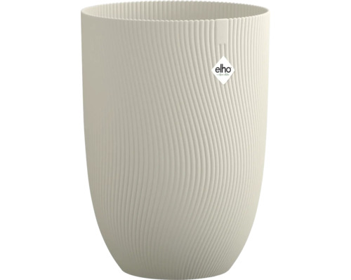 Pot de fleurs haut et arrondi avec une structure nervurée ondulée et Elho Logo.