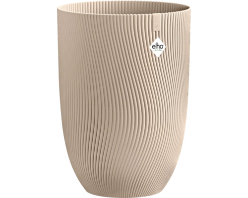 Grand pot de fleurs elho avec structure nervurée ondulée verticale. Logo elho.