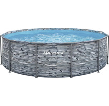 Marimex Rundpool mit Rahmen und Außenwand in Steinoptik, gefüllt mit Wasser.